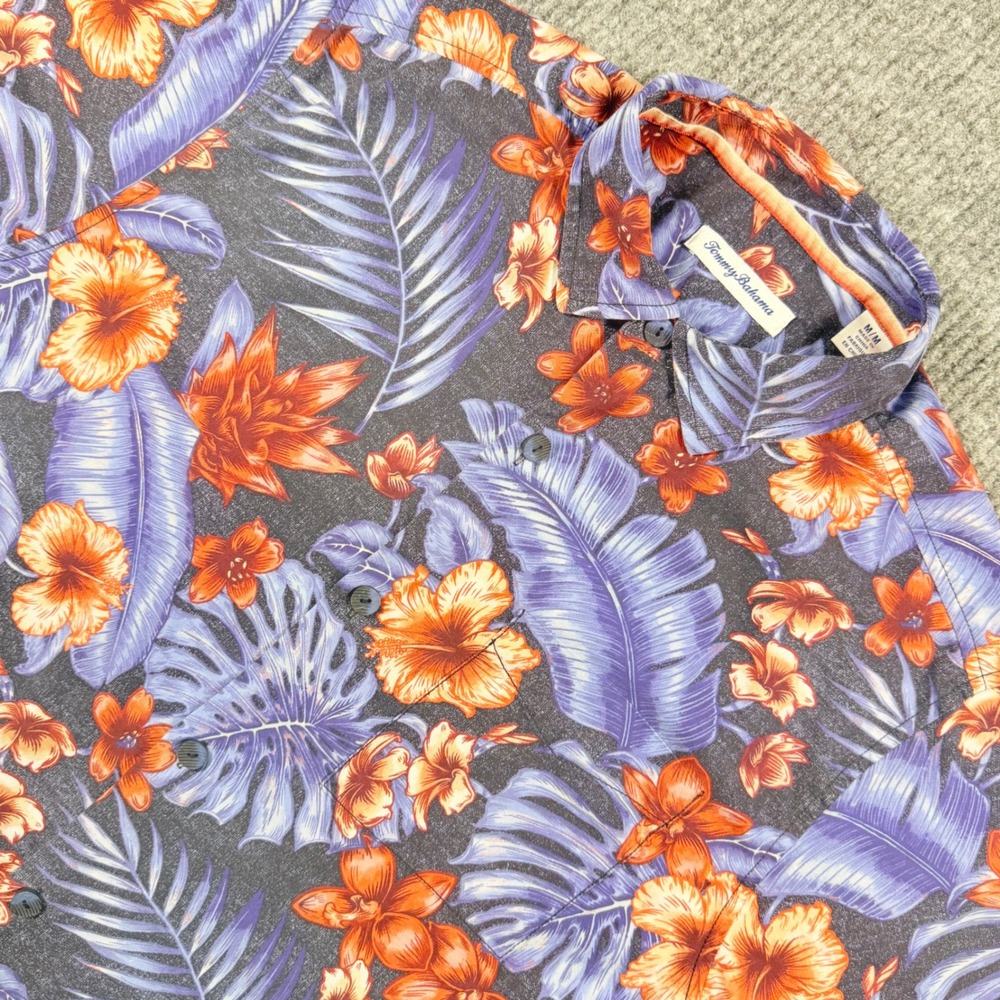 Tommy Bahama Mens M Short Sleeve Silk Button Down Tropical Floral Palm Shirt